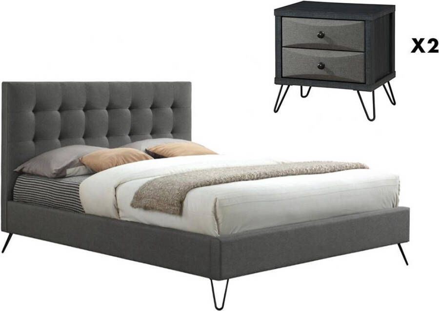 Set slaapkamer COSTANZA: Bed 140x190cm en 2 nachtkastjes Grijs L 148 cm x H 110.5 cm x D 205 cm