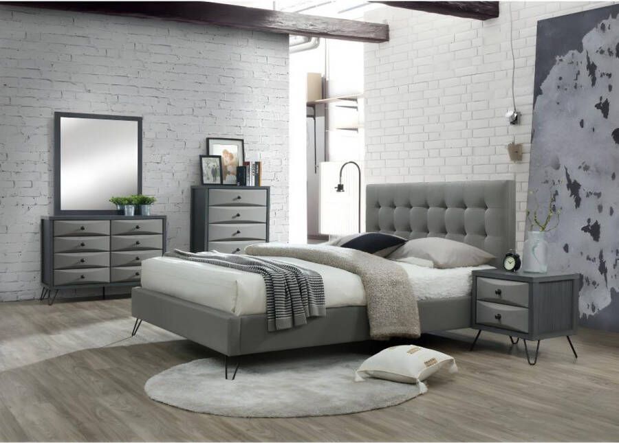 Set slaapkamer COSTANZA: Bed 140x190cm en 2 nachtkastjes Grijs L 148 cm x H 110.5 cm x D 205 cm