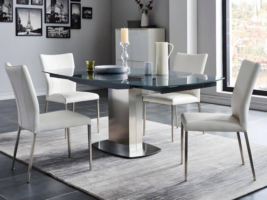 Set tafel + 4 stoelen TALICIA Grijs en wit L 190 cm x H 75 cm x D 105 cm