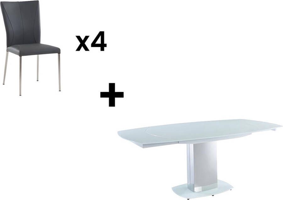 Set tafel + 4 stoelen TALICIA Wit en grijs L 190 cm x H 75 cm x D 105 cm