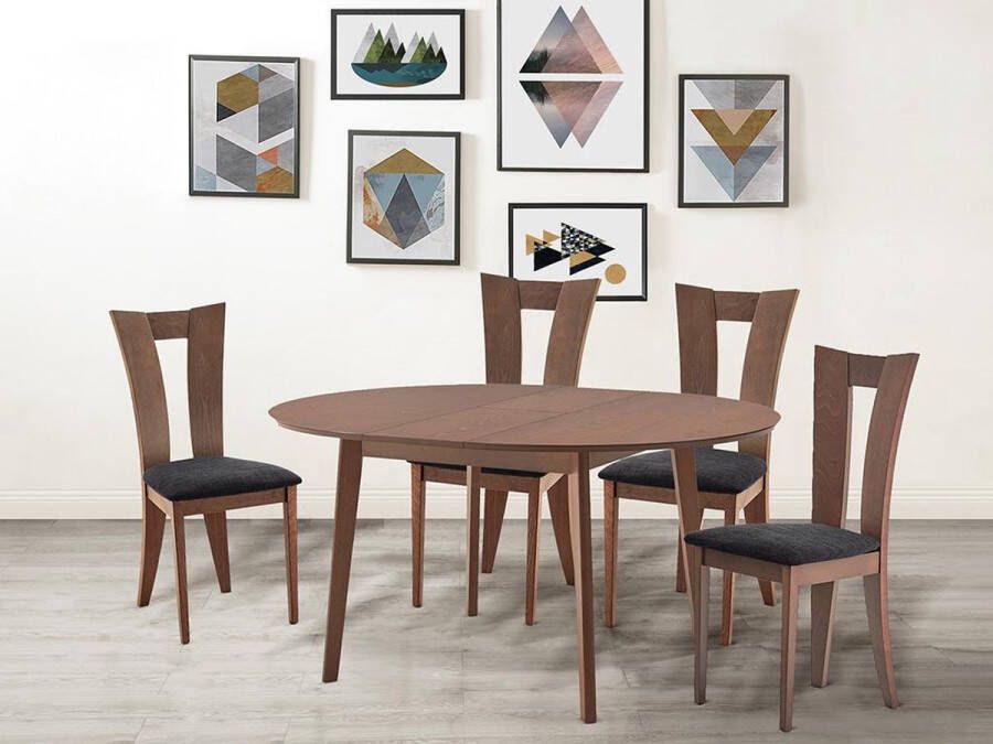 Set tafel + 4 stoelen TIFFANY Massief beuken Notenkleur L 150 cm x H 76 cm x D 120 cm
