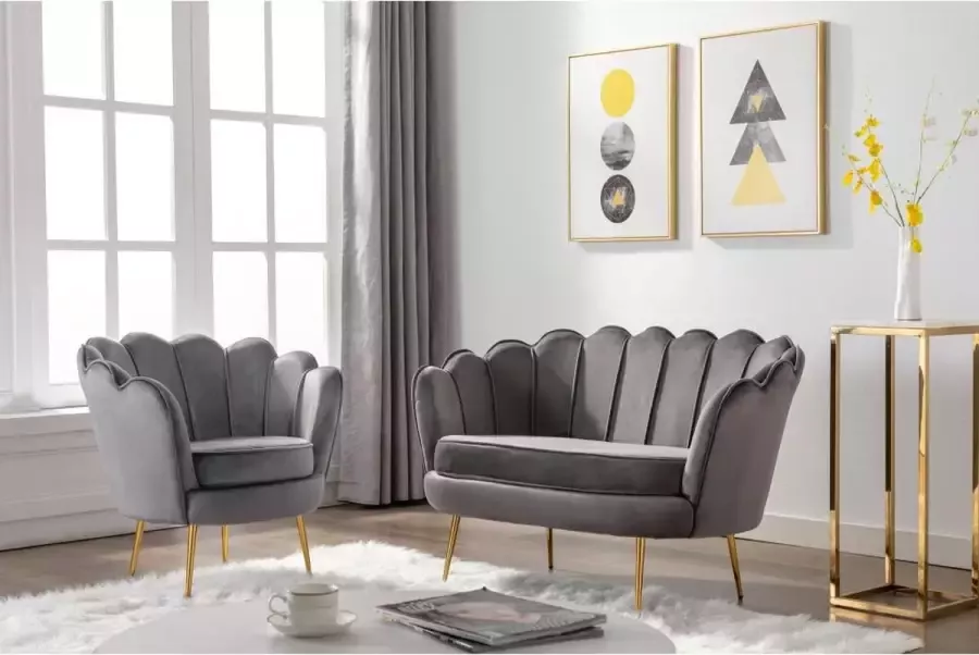 Pascal Morabito Set tweezitsbank en fauteuil van fluweel Antraciet DANDELION L 124 cm x H 78 cm x D 75 cm - Foto 2