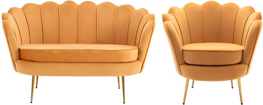 Pascal Morabito Set tweezitsbank en fauteuil van fluweel Mosterdgeel DANDELION L 124 cm x H 78 cm x D 75 cm