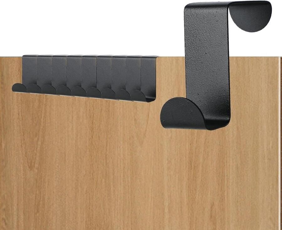 Allecto Premium – Set van 10 Deurhaken Robuuste Kledinghaken voor Deurkast Flexibel Belastbaar Ideaal voor Elk Huishouden Zwart