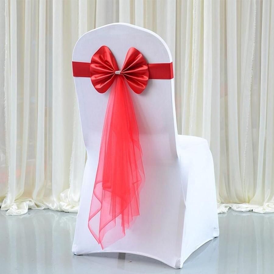 Set van 10 elastische stoelsjerpen met strik decoratieve stretch stoelhoes voor bruiloftsfeest in rood feestelijke sjerpen banden