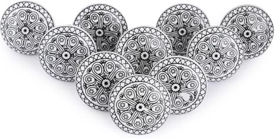 Set van 10 handgemaakte keramische knoppen in zwart en wit voor kasten