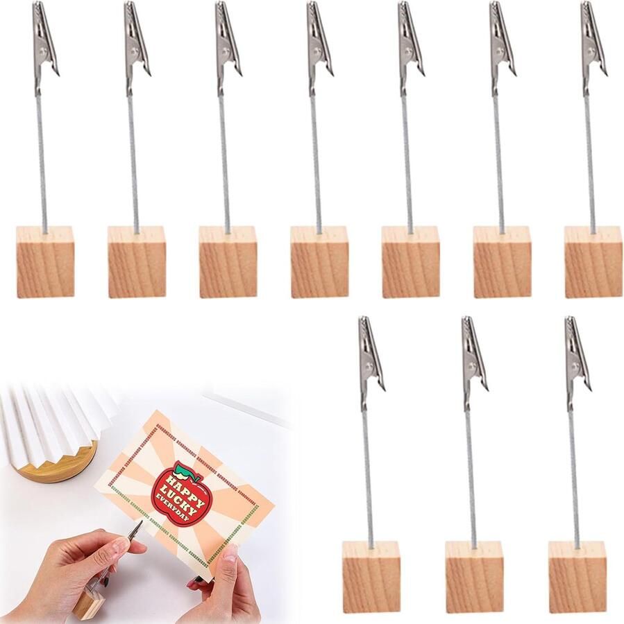 Luvetrex Set van 10 Houten Fotohouders met Klem voor Bureau en Feestdecoratie