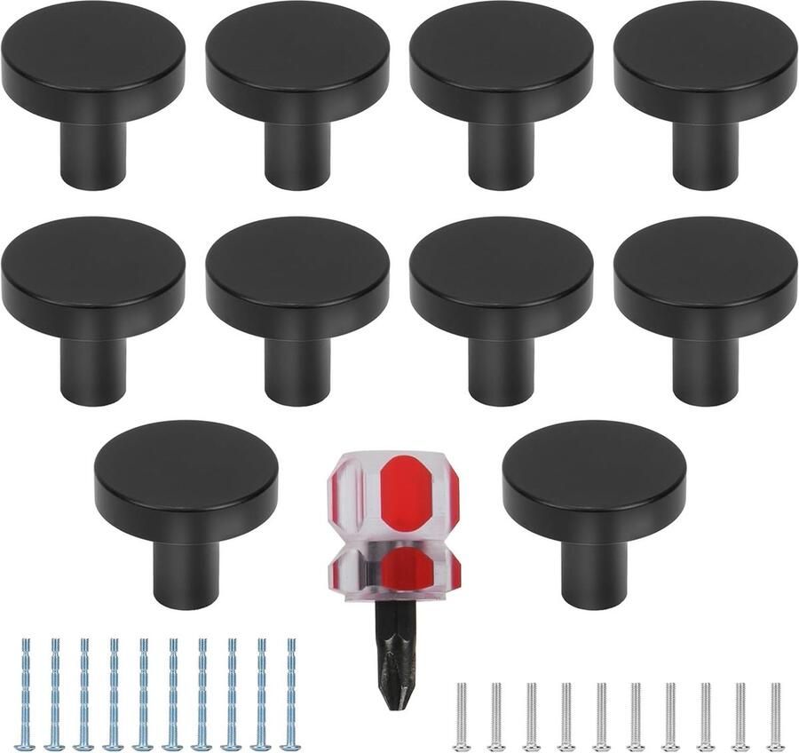 Set van 10 kastknoppen zwart mat meubelknoppen ladeknoppen keukenknoppen deurknoppen vintage aluminiumlegering met 20 schroeven voor slaapkamer kledingkast kastdeuren