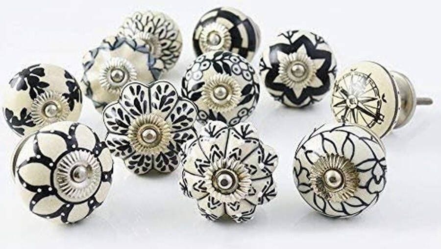 Set van 10 keramische knoppen voor keukenkastgrepen en laden Zwart en wit - Foto 2