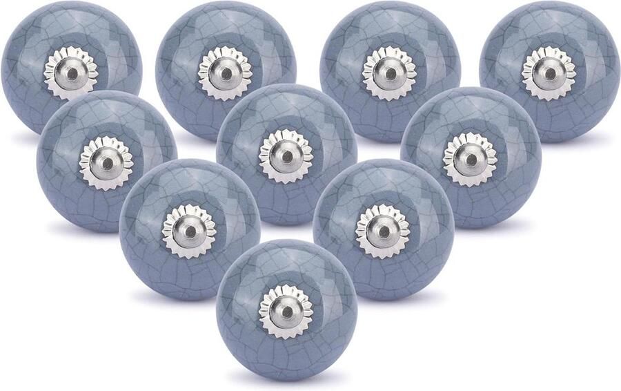 Set van 10 keramische knoppen met crackle-opdruk voor kastdeuren laden en meubels handgrepen voor keukenkasten handgrepen met glanzend oppervlak trein knop grijs