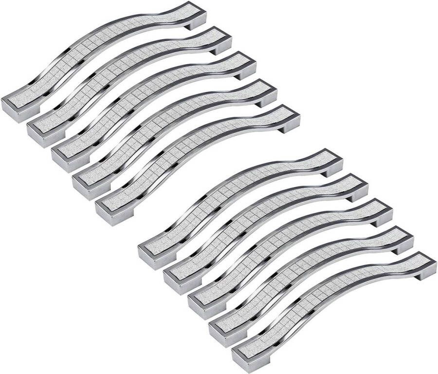 Set van 10 moderne strass kristallen kasthandgrepen bogen kruimelige lade trekt dressoirknop trekhandgreep voor meubeldeur kast keukenknoppen zilver 5 8 lengte (5 gatcentra)