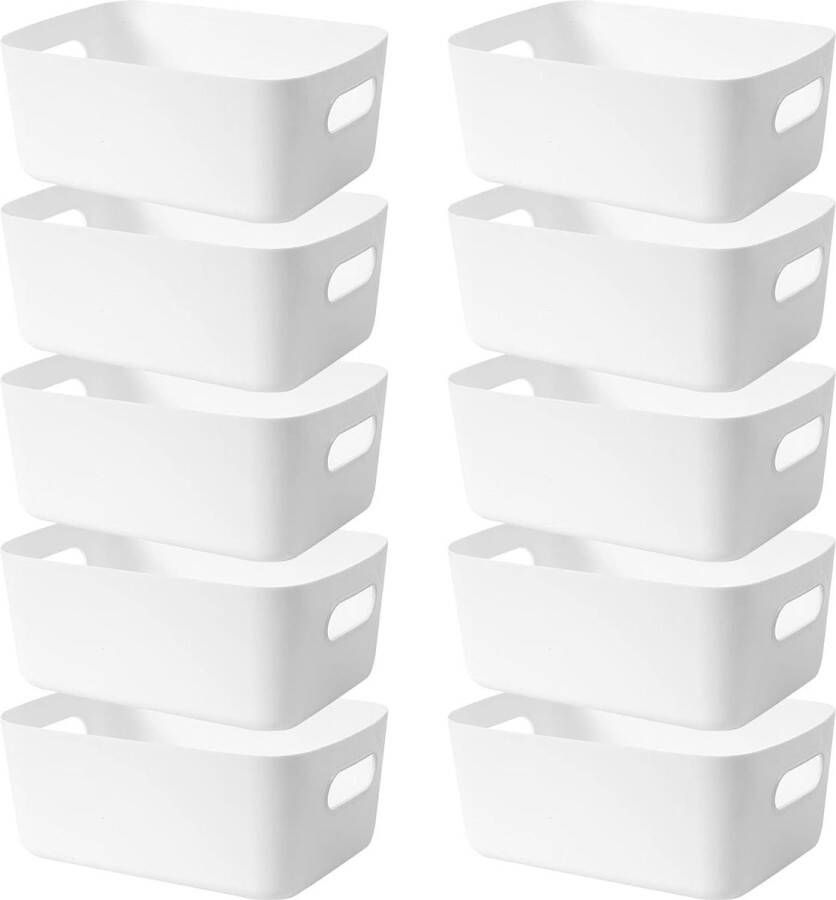 Set van 10 plastic opbergdozen met handgrepen een keukenkast organizer box manden voor opslag en een plastic doos voor de badkamerplank (wit)