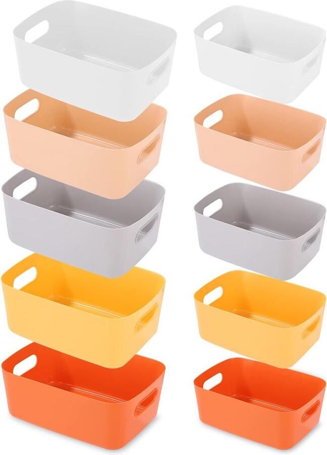 Set van 10 Plastic Opbergmanden Huishoudelijke Opbergdozen met Handvat voor Planken Laden Waskast Meerdere 5 Kleuren 2 Maten Kast Organiser voor Keuken
