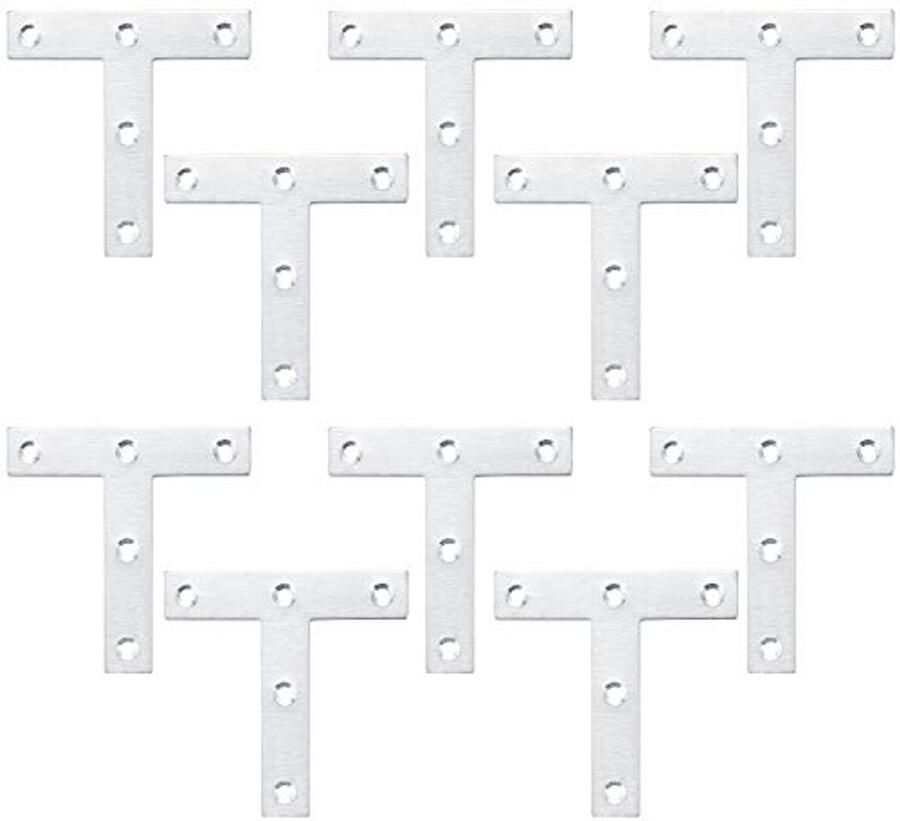 Set van 10 roestvrijstalen T-vormige hoekhouders voor meubels – Ideaal voor kast tafel en stoel (80 x 80 x 1 5 mm)
