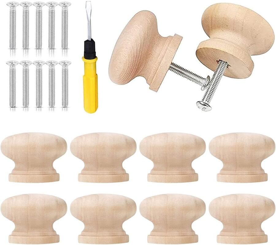Set van 10 ronde houten kastknoppen meubelaccessoire natuurlijk hout