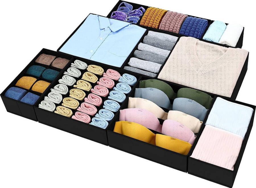 Set van 10 stoffen opbergdozen lade-organizer opvouwbare garderobe-organizer lade-organizer-systeem voor ondergoed beha's sokken kleding (zwart)