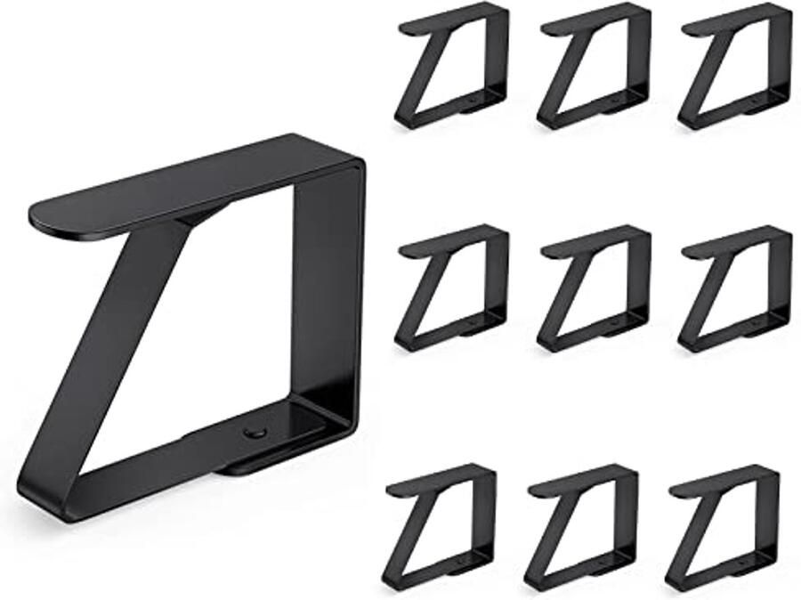 Set van 10 tafelkleedklemmen roestvrij staal voor stevige tafels zwart 5 x 4 cm