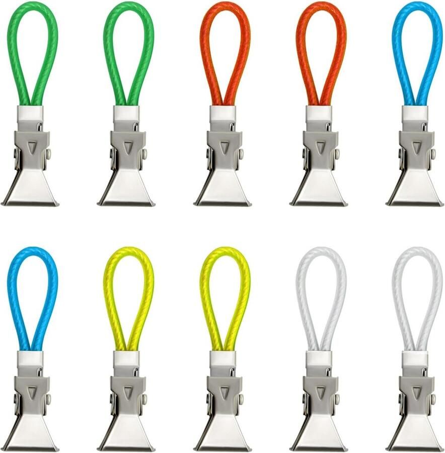Set van 10 theedoekophangclips Kleurrijke metalen handdoekclips Metalen theedoekopbergclips met handdoekophangringen Veelkleurige keukenhanddoekophangclips Kleine haakclips voor slaapkamer badkamer keuken kast (5 kleuren)