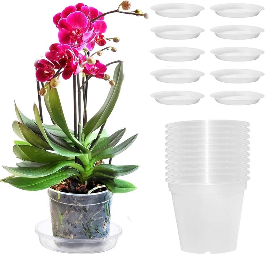 Set van 10 Transparante Orchideeënpotten met Afvoergat 11 5 cm Plastic Plantenpotten voor Binnen en Buiten