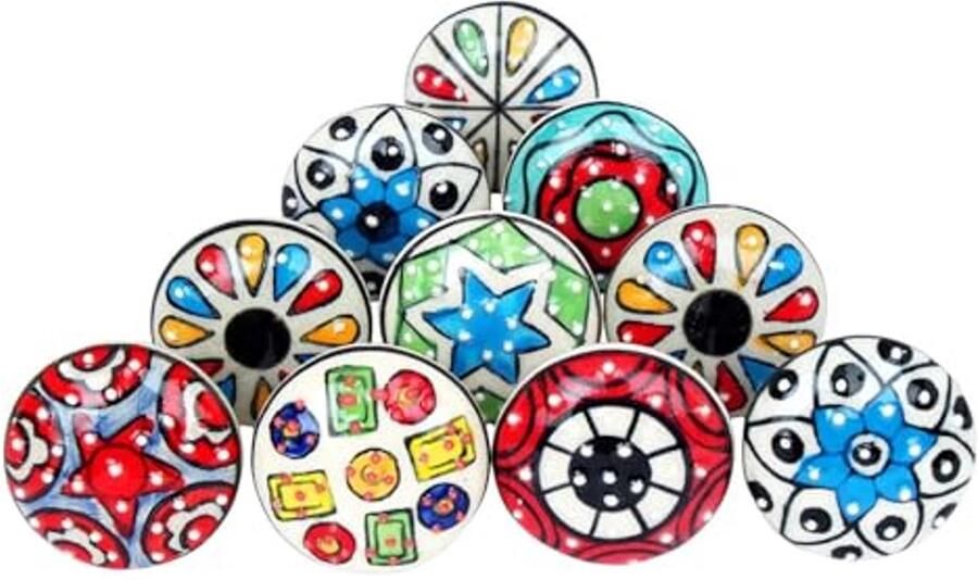 Set van 10 Veelkleurige Keramische Kastknoppen Ronde Ladegreep voor Keuken en Badkamer