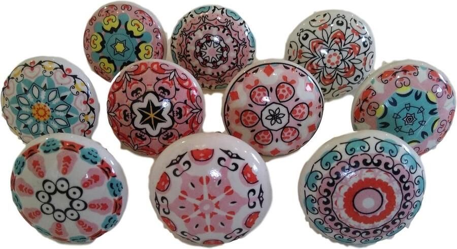 Luvetrex Set van 10 Vintage Keramische Knoppen met Bloemendesign voor Deuren Kasten en Laden