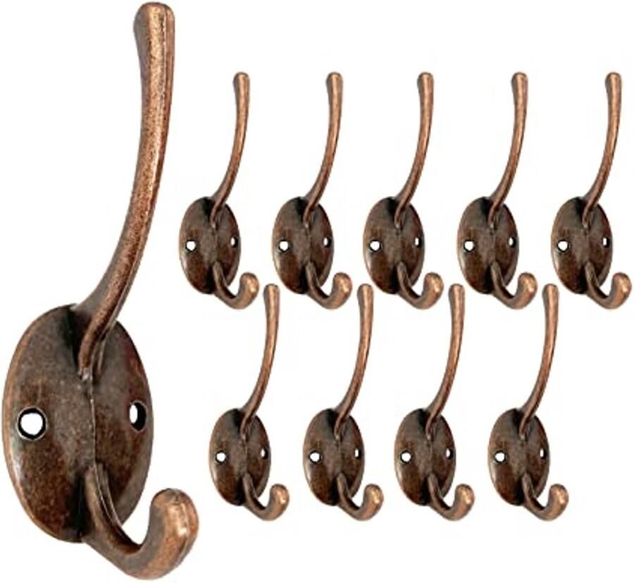 Mokife Set van 10 vintage koperen kapstokken dubbele haken antieke metalen haken voor slaapkamer badkamer keuken kantoor