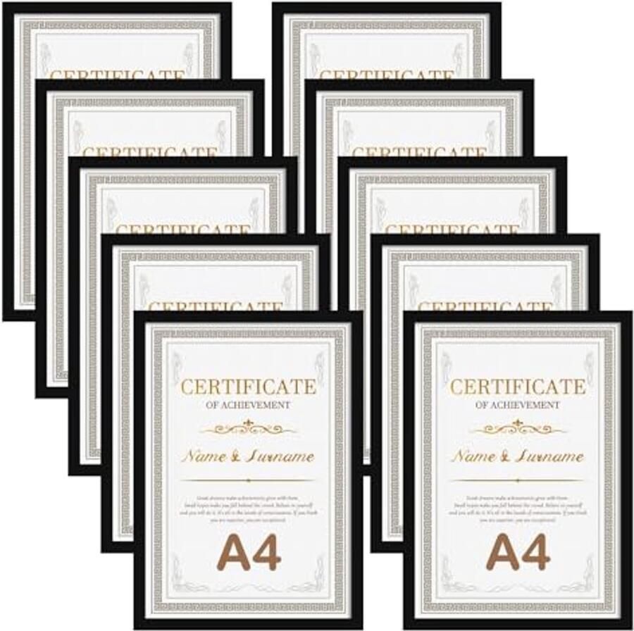 Set van 10 zwarte A4-fotolijsten voor tafel en wand