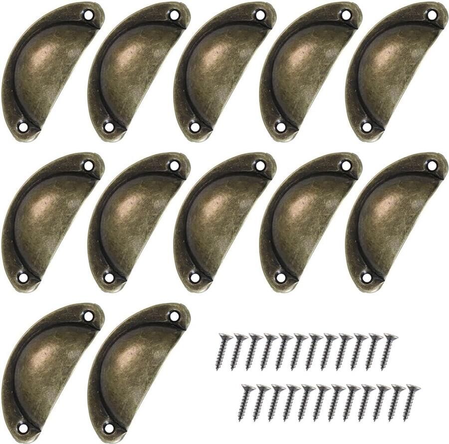 Set van 12 antieke schelpgrepen vintage brons kastgrepen meubelgreep halve cirkel met schroeven voor keuken kast laden apothekerskast interieuraccessoires