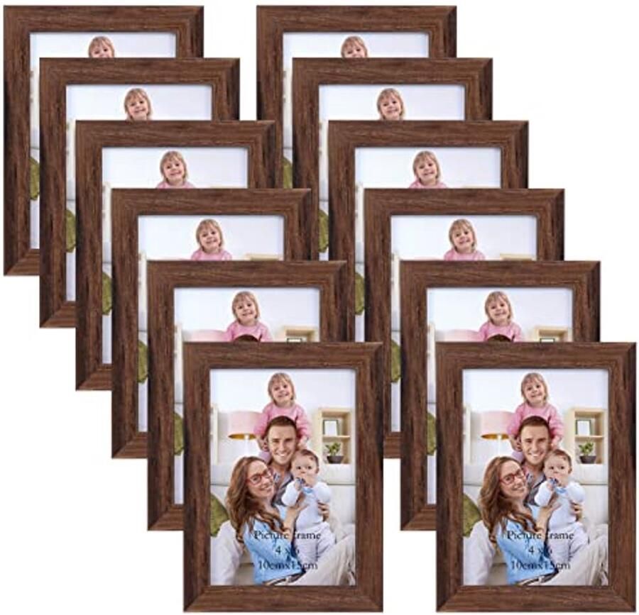 Set van 12 Bruine Fotolijsten 10 x 15 cm voor Muur en Tafel