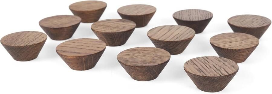 Set van 12 Bruine Houten Kegelkastknoppen Ronde Vorm 4 1 cm voor Kasten en Deuren