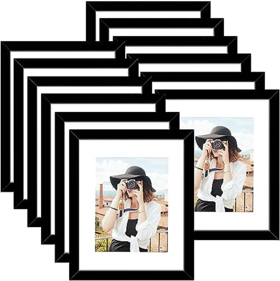 Set van 12 Fotolijsten 12 x 16 cm voor Wand en Tafel – Zwart