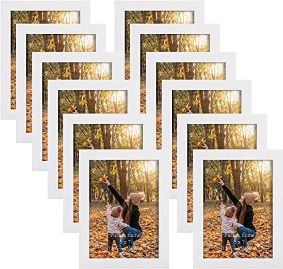 Set van 12 Fotolijsten 13x18 cm met Wit Houtnerf Collage Fotolijst voor Wand en Tafel