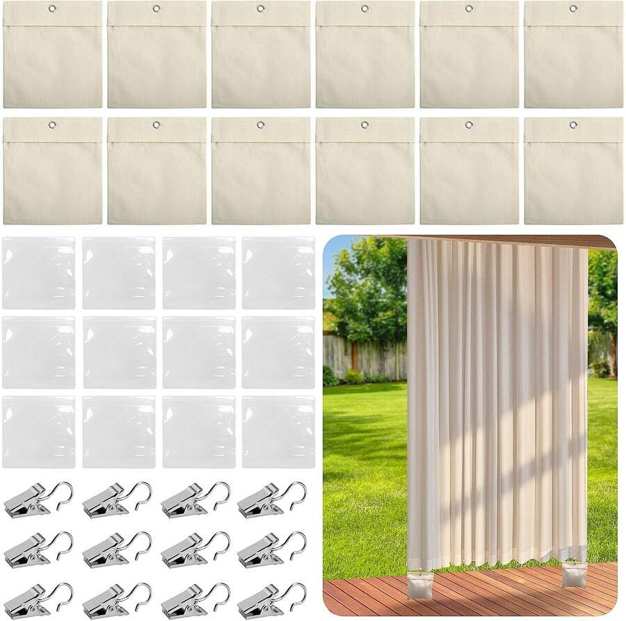 Set van 12 gewichtszakken voor buitengordijnen Draagbare gewichtszak Zandzak voor buitengordijnen Zware gordijngewichten voor paviljoengordijnen Cabana Gazebo Tuintenten Tafelkleden