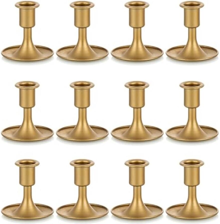 Set van 12 Gouden Kandelaarhouders voor Tafel en Woondecoratie