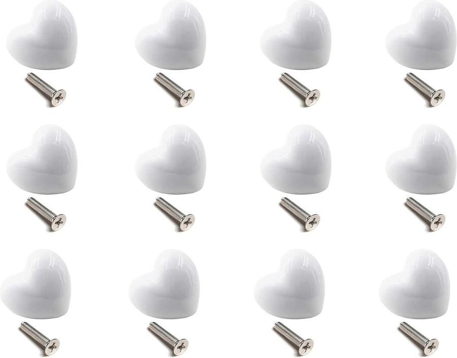 Luvetrex Set van 12 Hartvormige Keramische Meubelknoppen voor Keuken en Kinderkamer