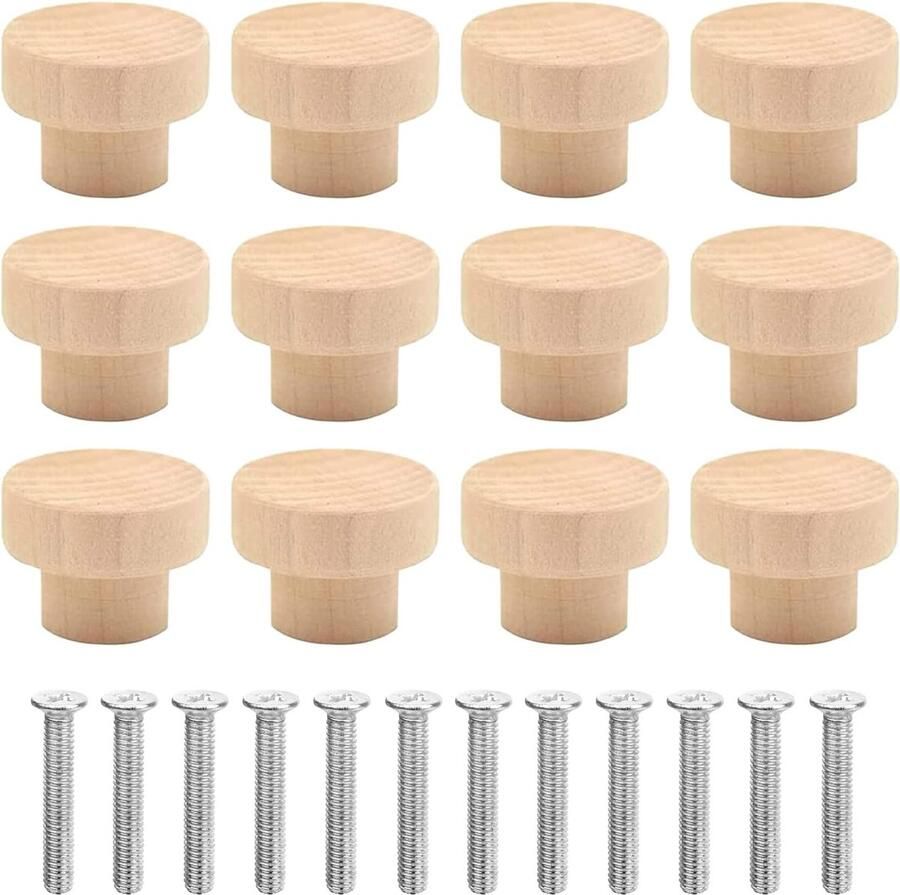 Set van 12 Houten Meubelknoppen voor Kasten en Laden