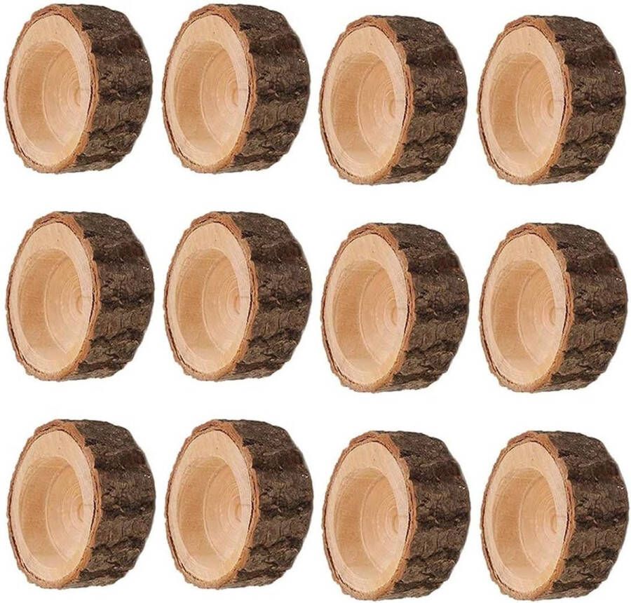 Set van 12 houten theelichthouders gepersonaliseerde natuurlijke houten votiefkaarsenhouders vintage theelichthouders voor rustieke middenstukken voor eettafel huwelijksfeest (2 36 x 0 98 inch)