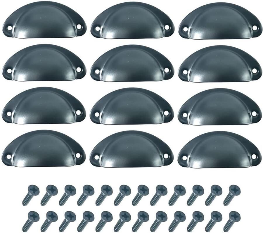 Ibenzoa Set van 12 Antieke Schelpgrepen Vintage Meubelgrepen 81 x 35 mm Zwart met Schroeven voor Kasten en Laden