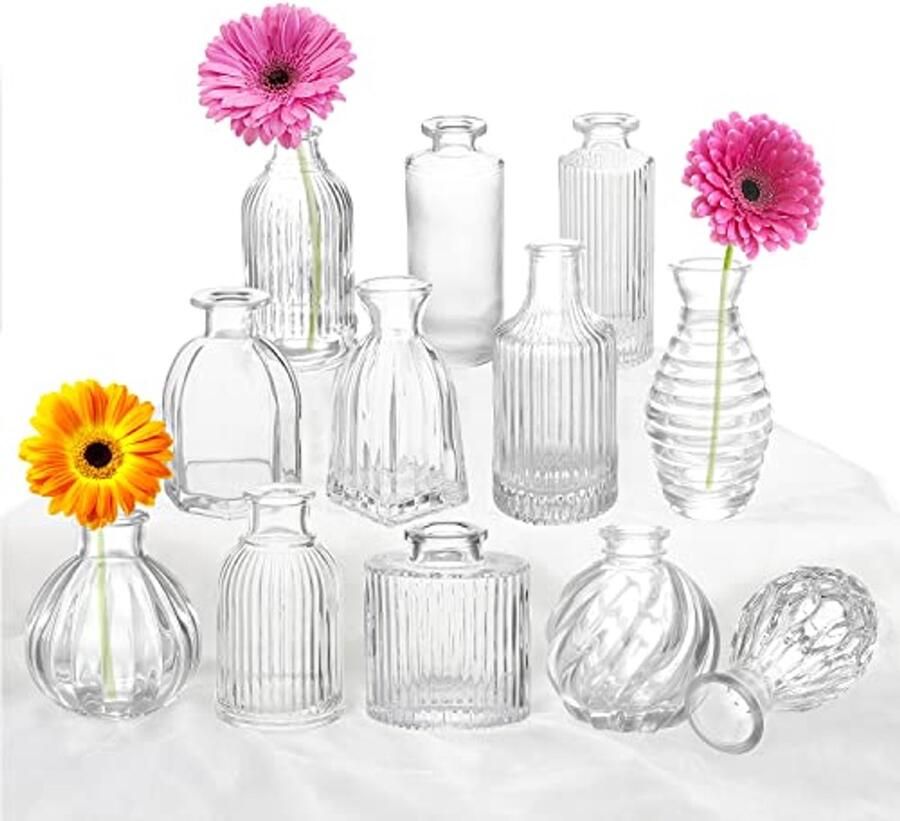 Set van 12 Kleine Glazen Vazen voor Bloemen Moderne Decoratie voor Tafel en Bruiloft