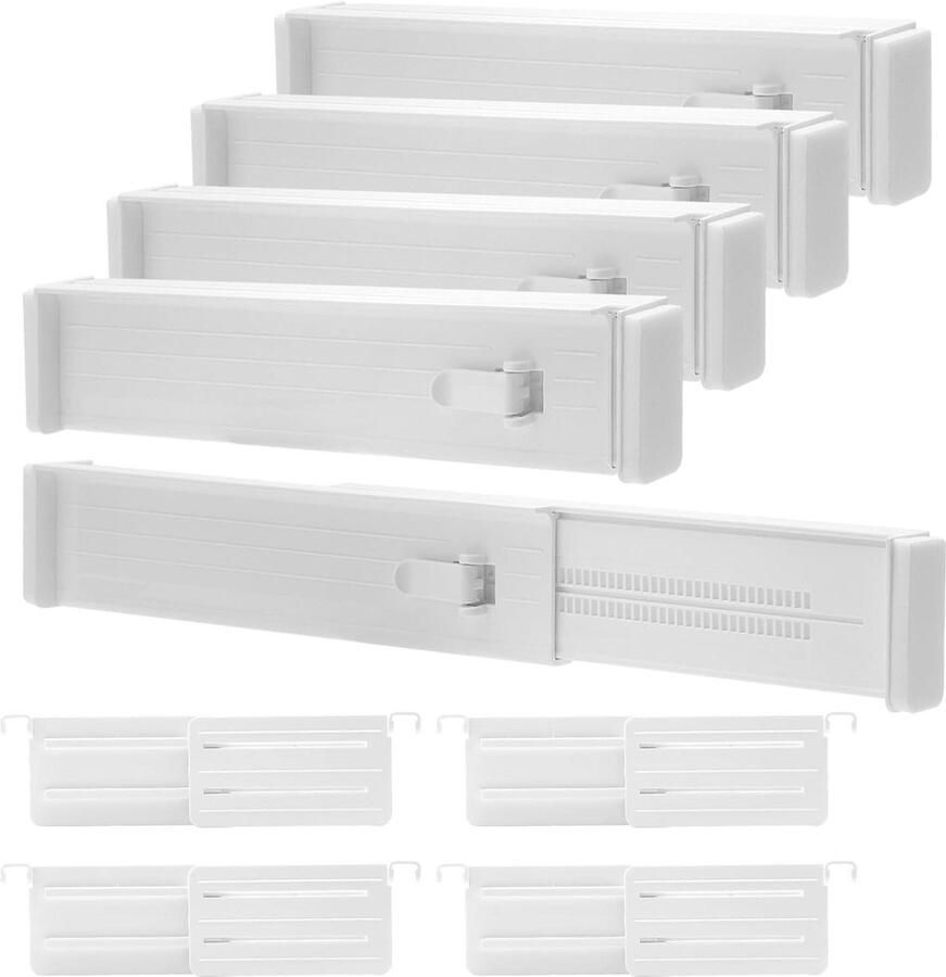 Set van 12 verstelbare ladeverdelers voor opbergsystemen overzichtelijke organisatie 12 stuks wit kunststof 32 3 56 cm