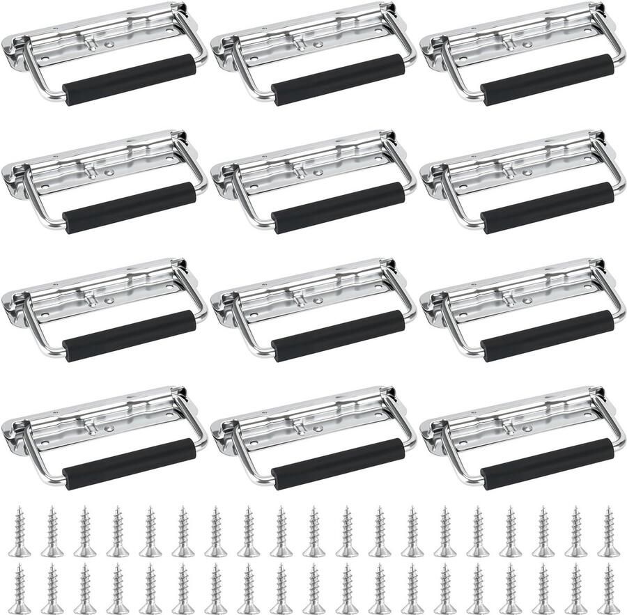Set van 12 opklapbare metalen handgrepen voor kisten en gereedschapskisten