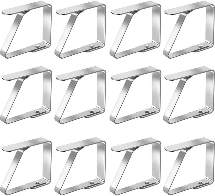 Set van 12 tafelkleedklemmen tafelkleedhouders van roestvrij staal tafelkleedklemmen voor dikke tafels tafelkleedklemmen voor thuis buitenfeesten picknicks restaurants en bruiloften (zilver)