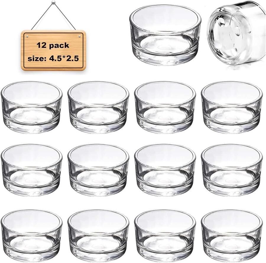 Set van 12 Tealight Glazen Tealight Houders 4.5 cm Transparante Theelichthouders Glazen Transparante Stemkaars Houders Set voor Kaarsenhouders Kerstmis Woonkamer Tafel Decoratie