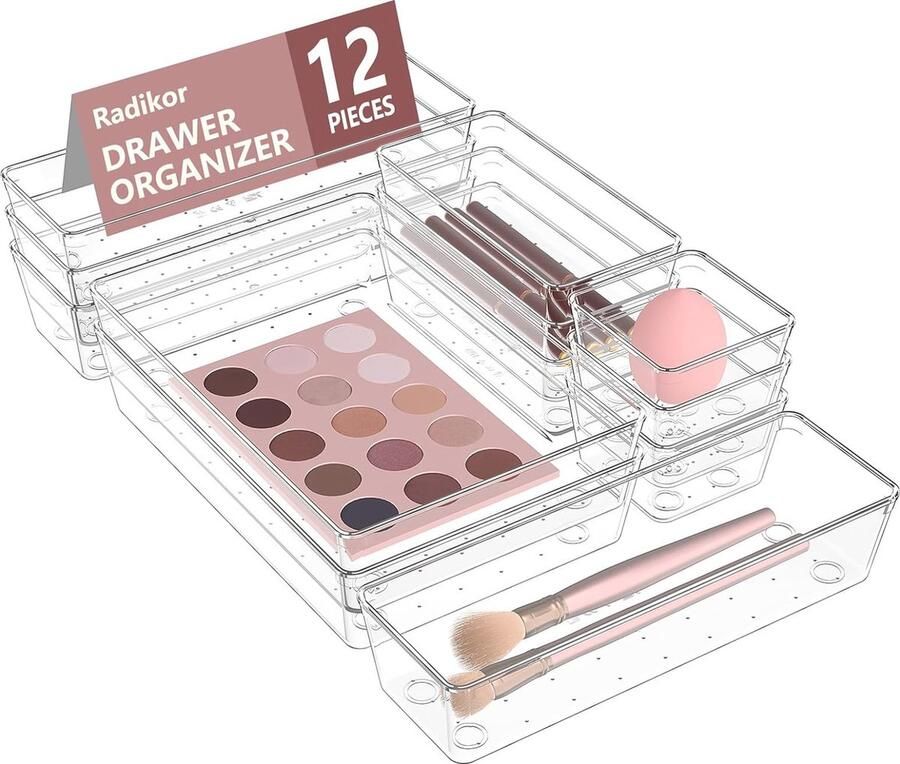 Set van 12 Transparante Lade-Organizers voor Keuken Badkamer en Kantoor