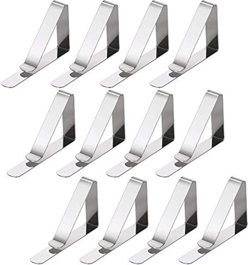 Set van 12 Verstelbare Zilveren Tafelkleed Clips voor Binnen en Buiten
