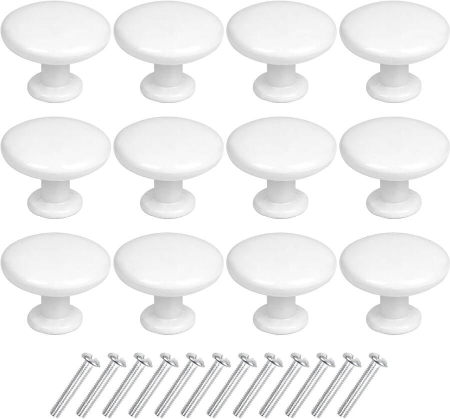 Set van 12 vintage deurgrepen Deurgreep van roestvrij staal 30 mm Ronde vintage knop Geschikt voor kasten lades keukens badkamerkasten hardware-accessoires doe-het-zelf-projecten Wit