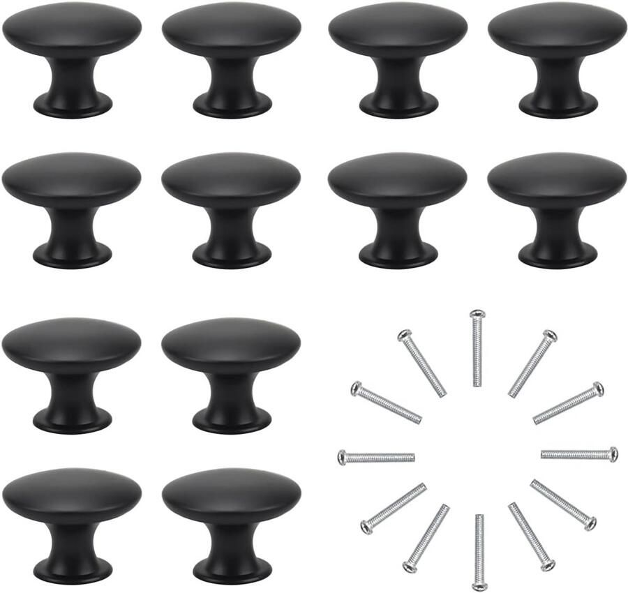 Set van 12 vintage deurgrepen Deurgreep van roestvrij staal 30 mm Ronde vintage knop Geschikt voor kasten lades keukens badkamerkasten hardware-accessoires doe-het-zelf-projecten Zwart
