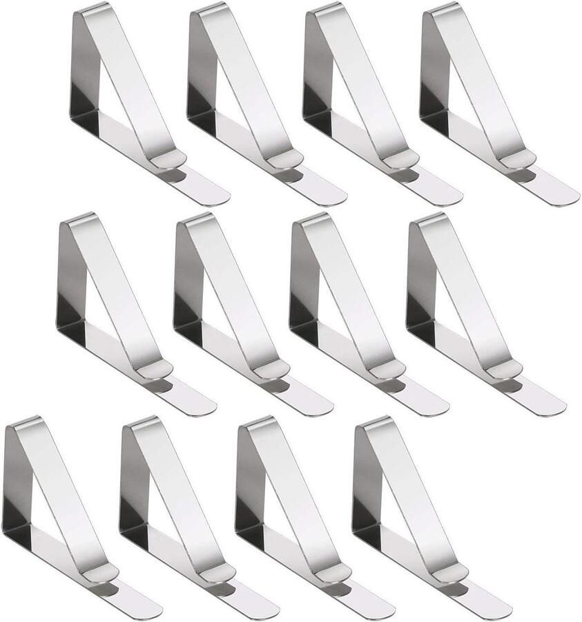 Set van 12 zilveren tafelklemmen verstelbare metalen clips voor tafelkleden binnen en buiten gebruik feest en picknick accessoires