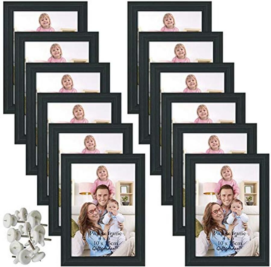 Set van 12 Zwarte 6x4 Fotolijsten voor Wand en Tafel