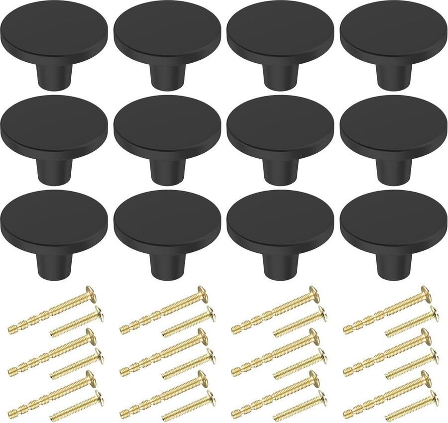 Set van 12 Zwarte Keukenkastknoppen Matzwarte Dressoirknoppen en Ladeknoppen voor Kast en Lade